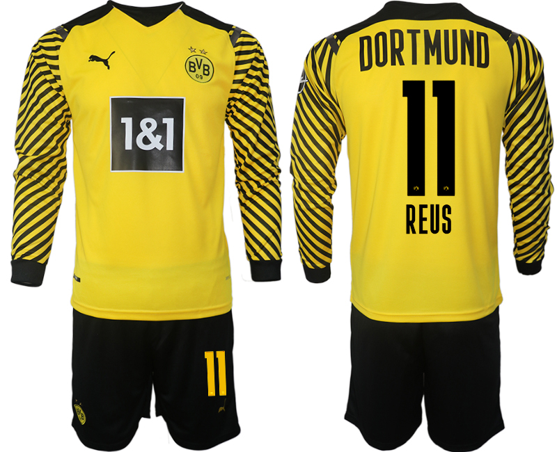 Men 2021-2022 Club Borussia Dortmund home yellow Long Sleeve #11 Soccer Jersey